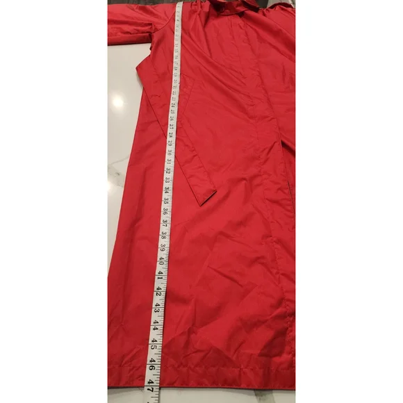 Vintage 80s Paris Sport Club Red Belted Long Nylon Trench Coat Women's 7/8 M - Picture 15 of 16